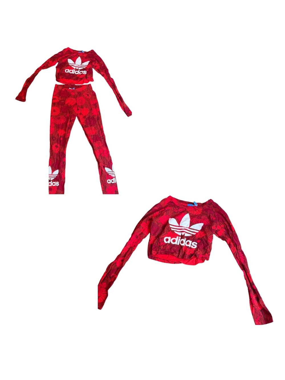 adidas Red Floral Two-Piece Crop Top & Leggings Set - Picture 2 of 3